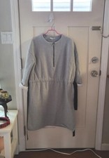 Gray Cotton Fleece Casual Dress Long Sweatshirt Drawstring Small/Medium 