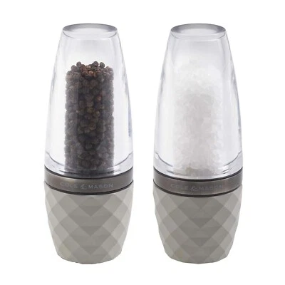 COLE & MASON Salt & Pepper Mill Set 2pc Acrylic Concrete Shakers 16cm Manual Adjustable Grind