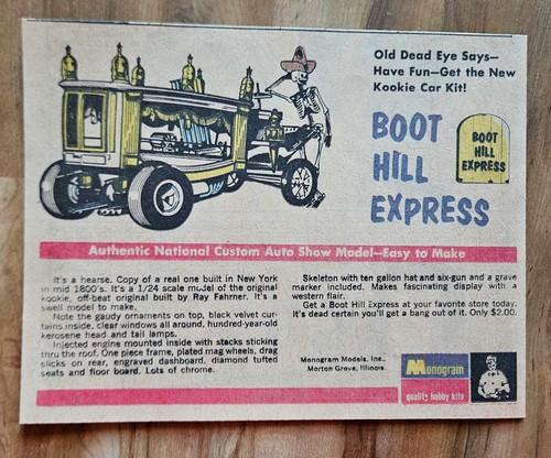 VINTAGE 1969 MONOGRAM BOOT HILL EXPRESS MODEL ADVERTISEMENT