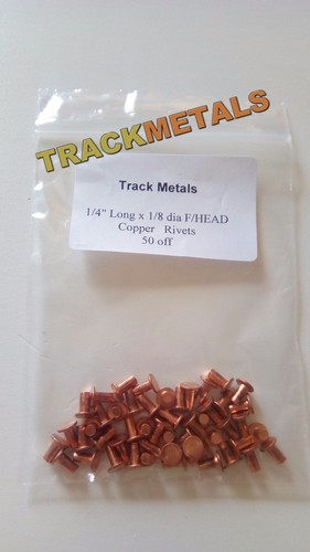copper rivets 1/4" long x 1/8 dia flat/head 50 off