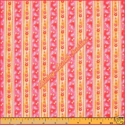 RED ROOSTER ''FANTASIA'' #17741 PAISLEY FLORAL STRIPED COTTON FABRIC 1/2 YD 18X44''