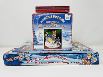 Rudolph and the Island of Misfit Toys Collectible Snow Globe, CD Album,  Book Lot
