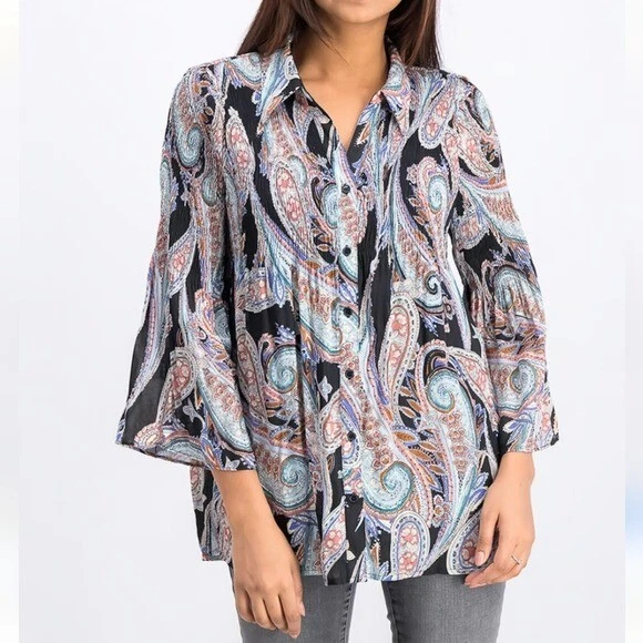 Blusa Spense Paisley Manga Campana Mujer 2X Multicolor Artística Cottagecore Retro Foto 2 de 4