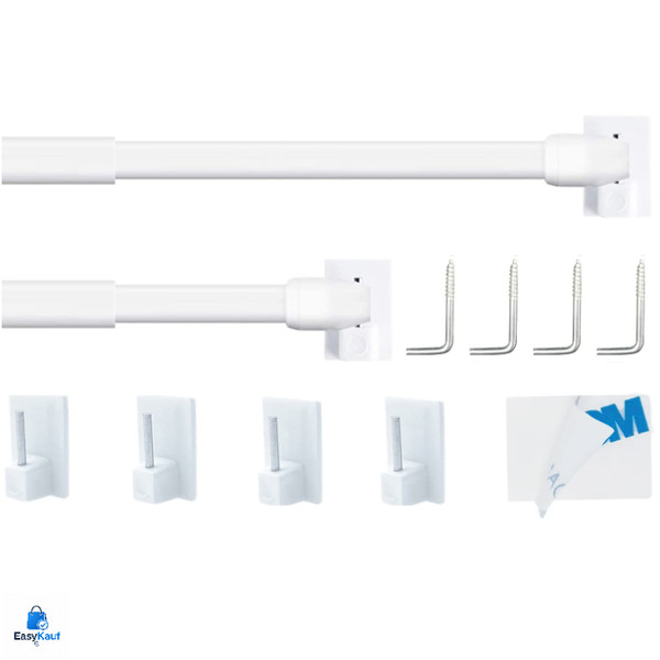 Vitragestangen 30-50Cm Weiß, Ausziehbar Ohne Bohren, 2 StüCk Selbstklebende-image