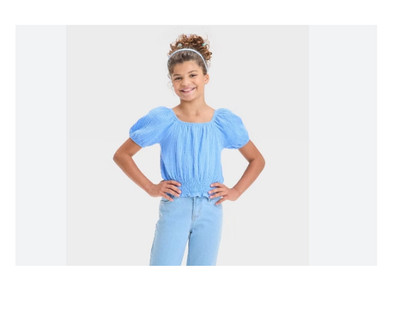 Grayson Threads Kids Big Girl Smocked Gauze Top - Blue Size M (8)