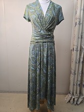 Michael Kors Tie Dress Blue Green Paisley Sz 6 Maxi Hi Low Jersey $125