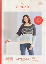 Sirdar Knitting Pattern 10184 Jumper with Contrast Super Chunky Yarn 32"-54" NEW