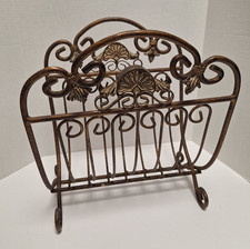 Vtg Country French Style Wrought Iron Foldable Magazine Rack 16" Tall