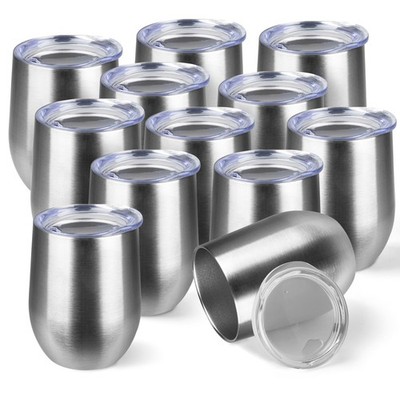 Wine Tumbler 12oz 12 Pack Stainless Steel Double Wall Insulated Silver StarSpeed