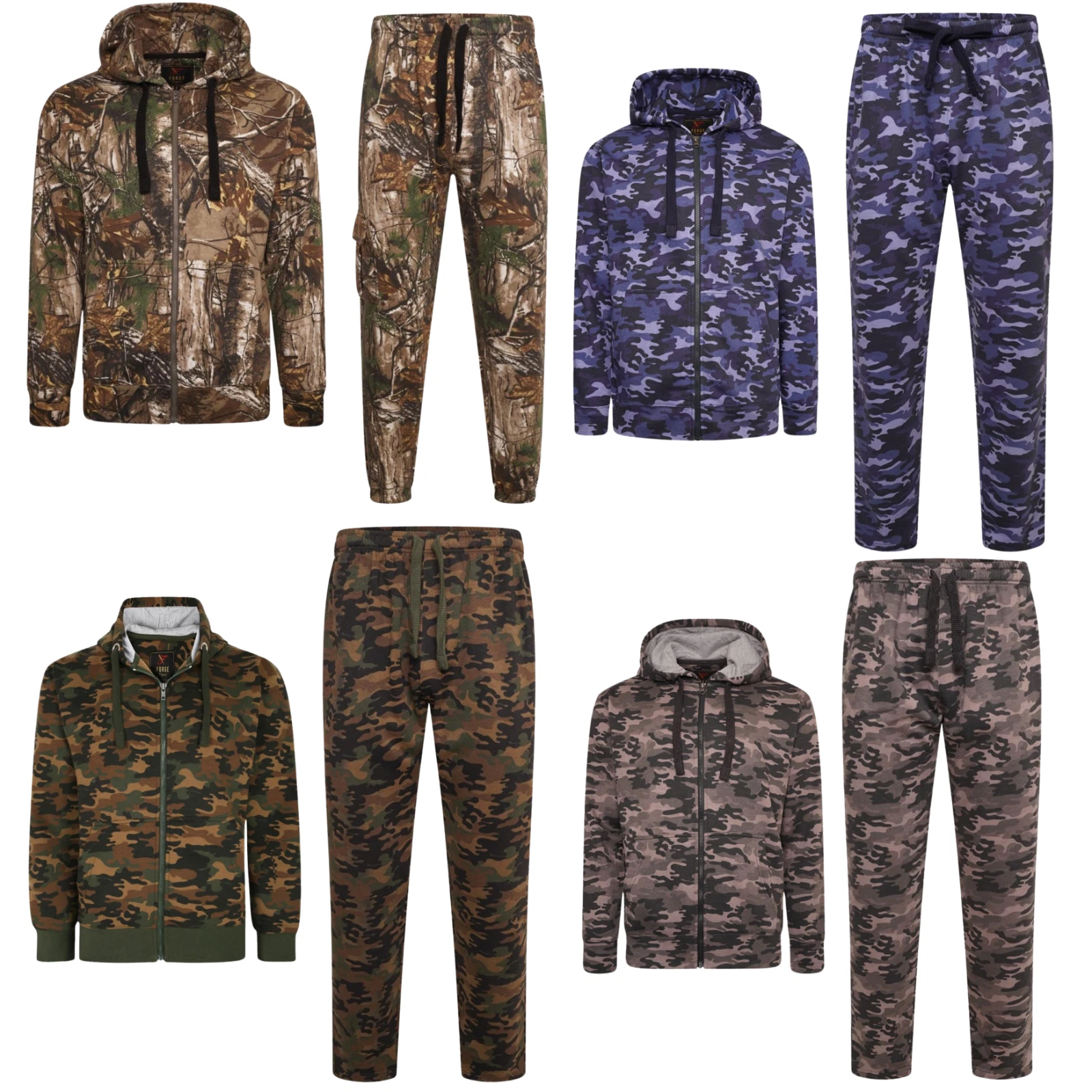 Mens Camo Tracksuit Thick Warm Cuffed Camouflage Jungle Hoodie Bottoms Fleeced
