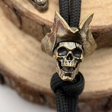 Pirate Brass Skull Captain Lanyard Knife Bead Paracord EDC DIY outdoor tools
