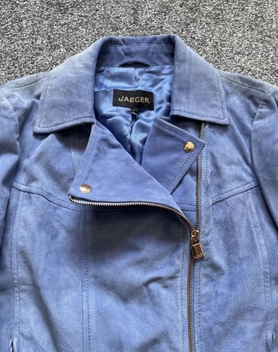 Blaue Damen-Wildlederjacke von Jaeger Größe 8 Biker-Stil Reißverschluss Designer (19) - Bild 2 von 6