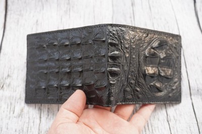 Black Double Side Real Crocodile Leather Skin MEN'S BIFOLD Wallet #P27