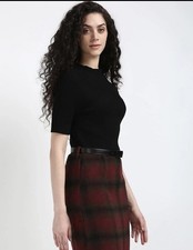 Calvin Klein Women's Ribbed Knit Plaid Dress Black Red Size L NWT (Missing Belt)