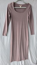 H&M Dress Womens Medium Pink 3/4 Sleeve Scoop Neck Jersey Bodycon Side Slit