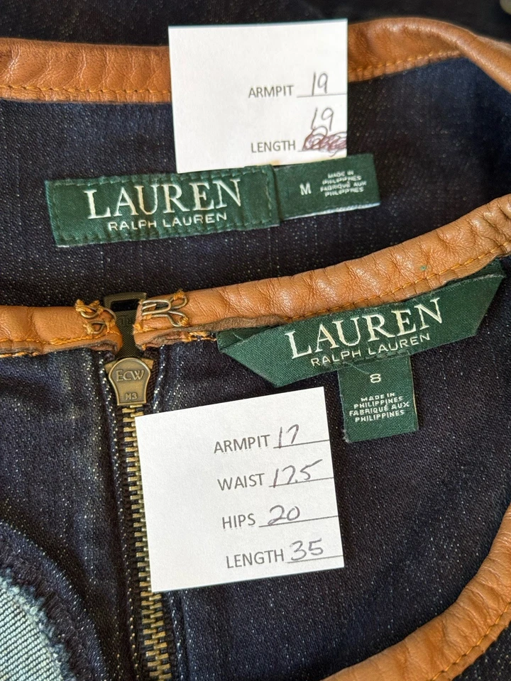 Lauren Ralph Lauren Women’s Denim Leather Trim 2 piece Jacket & Dress Set Sz 8 - Image 2 of 4