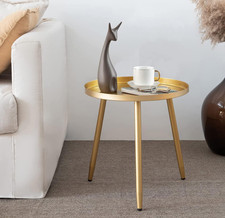 Round Side Table Metal End Table with Tray Top, Small Accent Table,Bedside Table