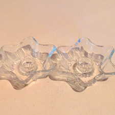 Set of 2 Clear Glass Star Tea Light Holders, Freestanding Contemporary Decor