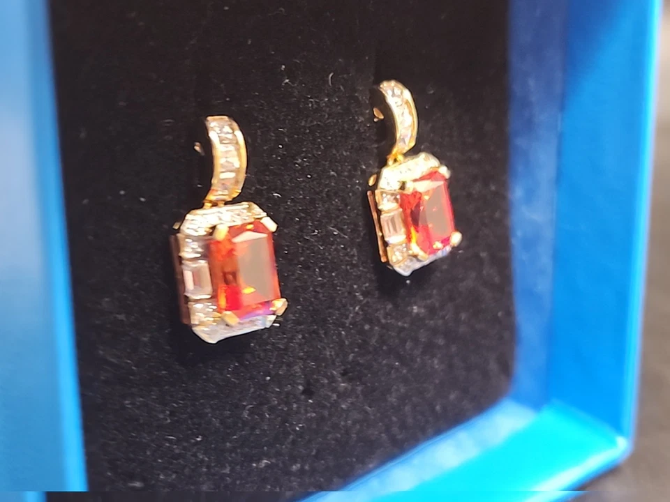 Victoria Wieck Gold Vermeil Created Padparadscha Sapphire & Absolute Earrings - Image 2 of 4