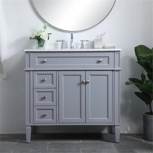 Elegant Decor Williams 36" Single Marble Top Bathroom Vanity in Gray - Picture 8 of 16