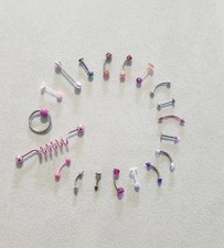 19 Pc NEW Assorted Body Jewelry, Labret, Eyebrow, Ears, Black/Silver Lot 4