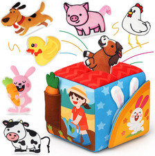 Baby Toys 6-12 Months - Soft Sensory Box Infant Toy with Stuffed Animals, Rattle