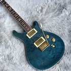 New Arrival Blue Quilted Maple Veneer Electric Guitar Gold Hardware HH Pickups