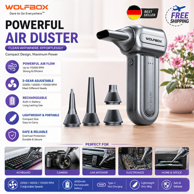 WOLFBOX DF60 Cordless Air Duster Vacuum 110000RPM Portable Blower Car Home
