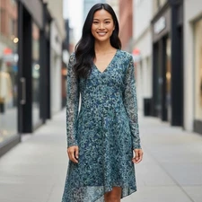 Oak & Trellis Dress NWT SZ XL Midi Oceanview Baby Doll Long Sleeve Sheer HOCO 