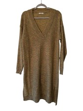 Stitchdrop Womens V-Neck Long Knit Sweater Dress Green Marled Multicolor L