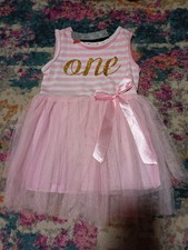 Sz 12 18 M ONE Pink Tutu Tulle Dress Gold Glitter Birthday