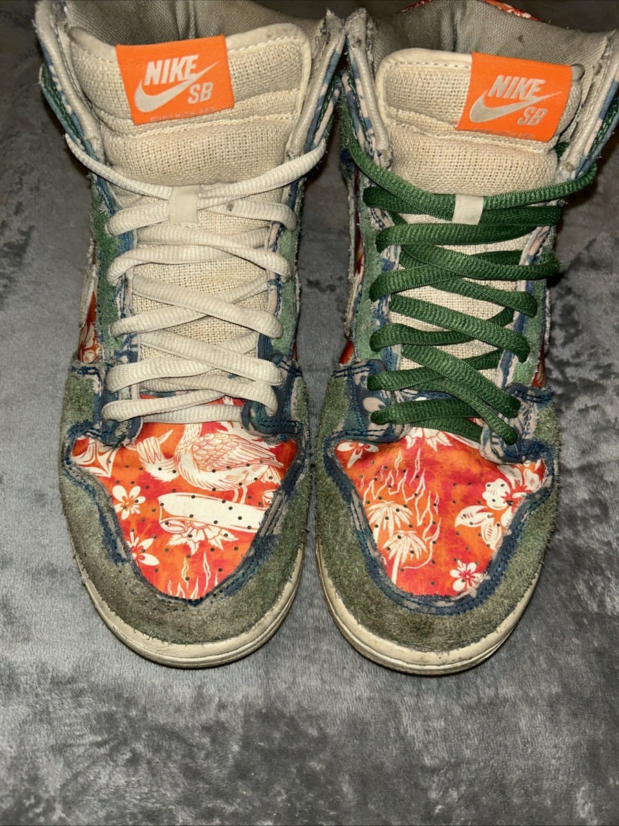 NIKE MENS SZ 8.5 SB DUNK HIGH HAWAII MAUI WOWIE GREEN ORANGE