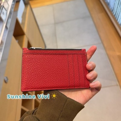 NWT Coach Zip Card Case C4280 Silver True Red Pebble Leather | eBay