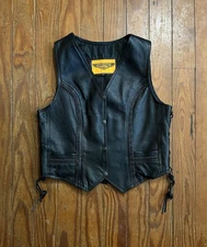 USA Bikers Dream Apparel Leather Vest Black Braided Motorcycle Biker Womens XXL 