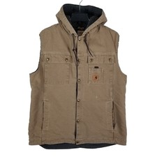 Carhartt Hooded Vest Mens Large Brown Sherpa Lined Duck Canvas 100114 903