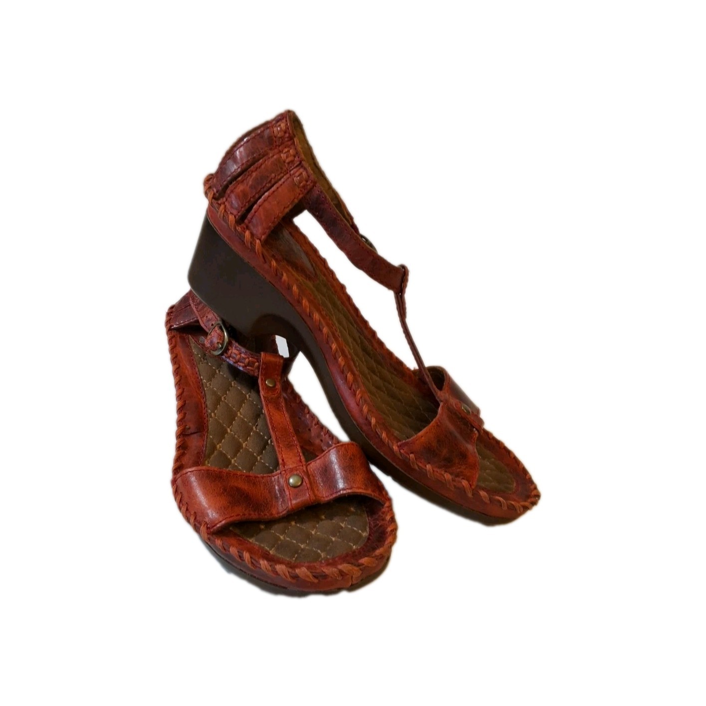 Ariat Shalimar Red Leather T-Strap Western Sandals Clog Tulip Shoe; Size 7 image 2