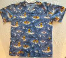 Disney Uniform Scrub Top Winnie/Eeyore/Piglet "You Can Lean on Me" Preown X-27 