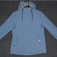 Joules Waterproof Raincoat Womens US 6 Blue Striped Hood Mariner Jacket Full Zip