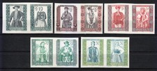 Poland 1959 MNH Mi 1138-1147  Imperforated pairs Folk Costumes **