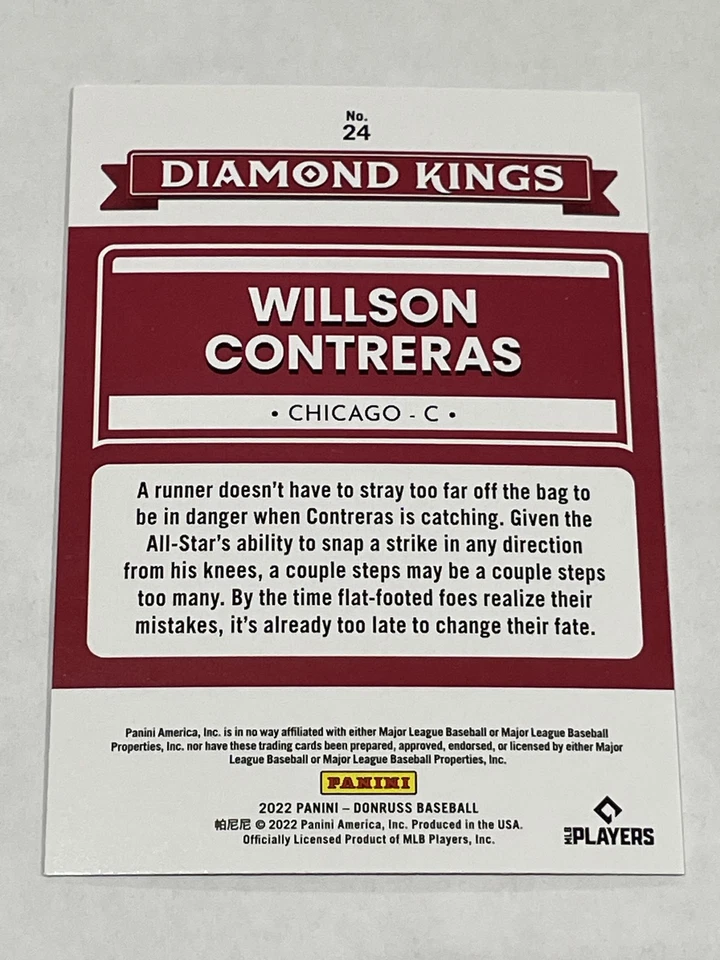 2022 Donruss Baseball Holo Purple #24 - Willson Contreras - Chicago Cubs - Image 2 of 2