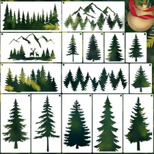 15pcs Forest Mountain Painting Stencils,Reusable Stencil for Wood Burning Win