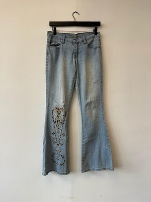 Vintage Younique Y2K Jeans Light Wash Embroidered Flare Boho 30'' Denim Pants