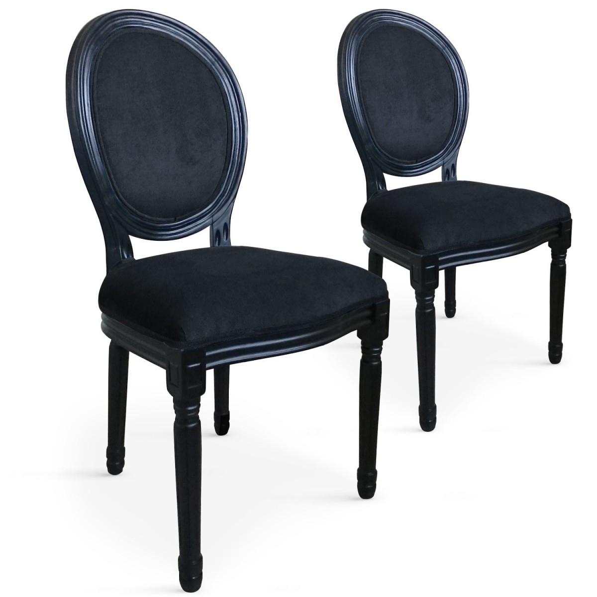 Chaise médaillon Versailles velours noir lot de 2 assises salle à manger