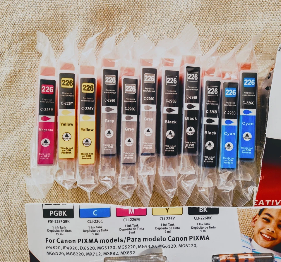 Lote 16 cartuchos de tinta Canon Pixma CLI-226 BK C M Y cinza original do fabricante e genérico  - Imagem 4 de 4