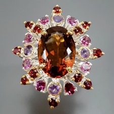 Handmade 11 ct Natural Cognac Quartz Ring 925 Sterling Silver Size 8 /R437591