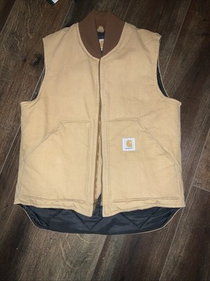 Carhartt Vest Mens Medium VQ186 Brown Duck Zip Quilted Vintage
