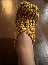 Hand-Knit Slipper Sock in Yellow Maroon