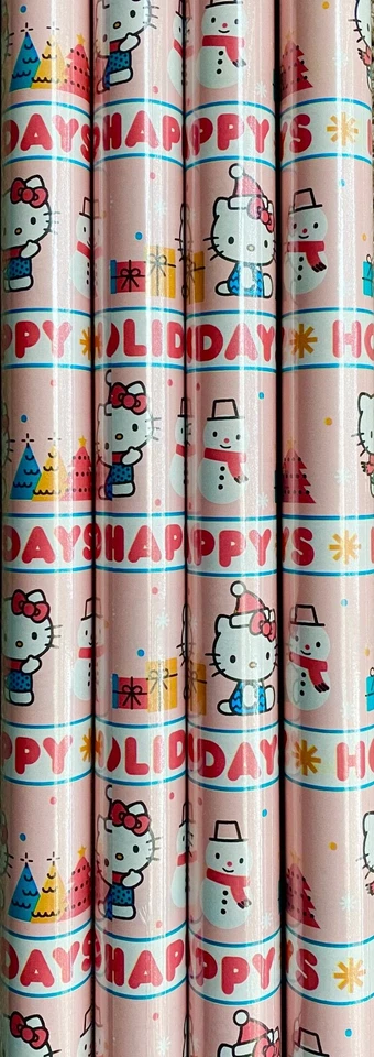 罕见 Sanrio Hello Kitty 粉色 25 平方英尺包装纸节日快乐圣诞节  — 第 3/3 张图片