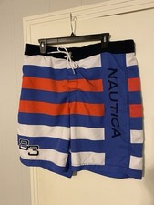 Nautica Men  s Swim Trunks American Flag Large Red, White,  Blue USA Lined