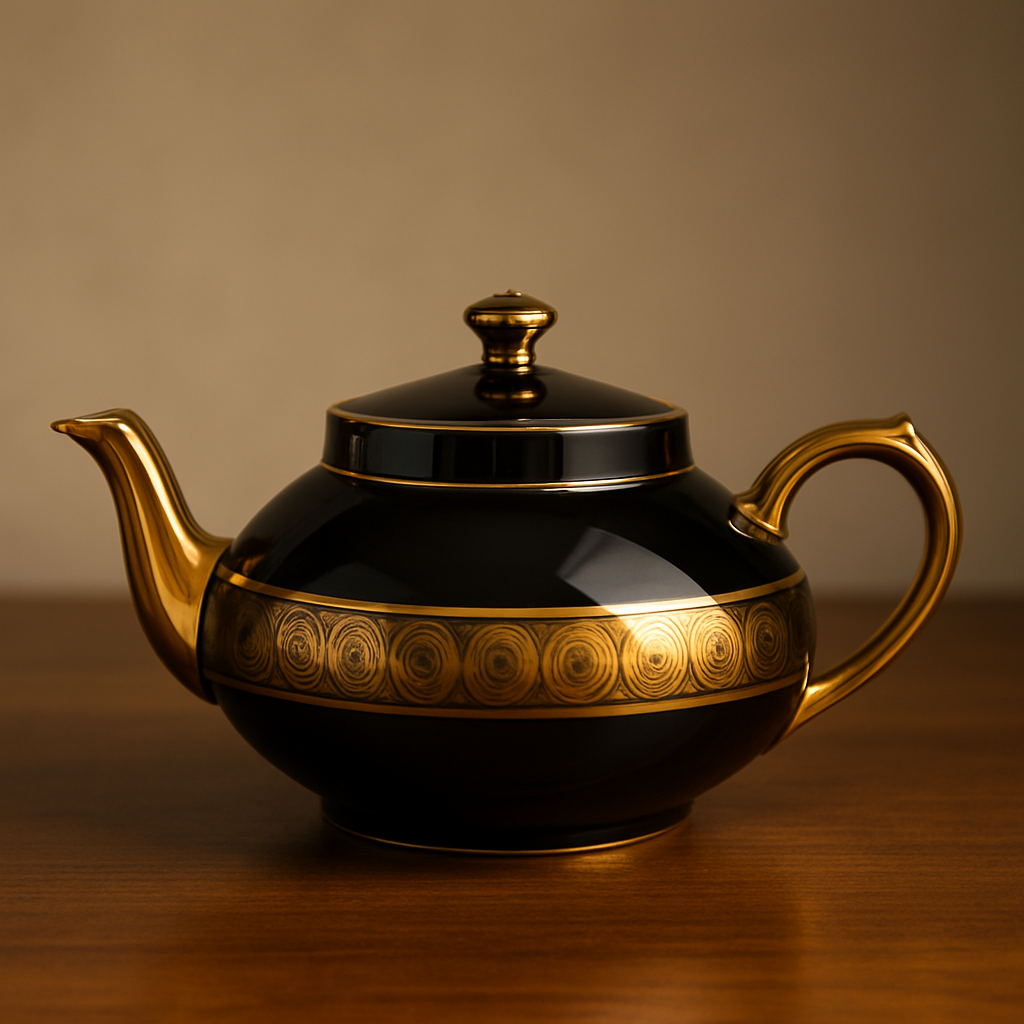 Antique GIBSON & SONS Late Sevres Davenport Black & Gold Teapot